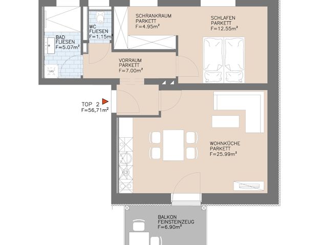 Moderne 2-Zimmer-Wohnung mit Balkon - Foto 1