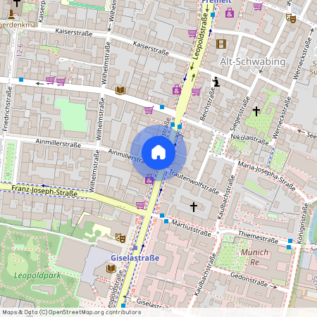 Ainmillerstraße, 80801 München Schwabing ca. 2, 2 km north of Munich-center