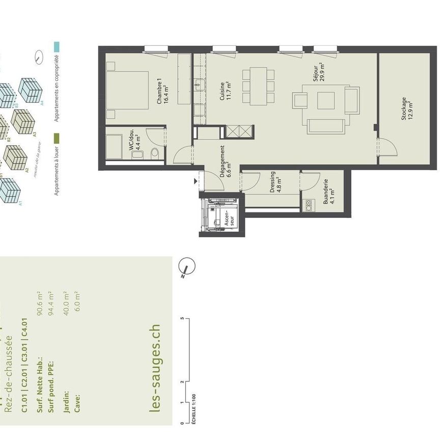 MAGNIFICENT 2½-ROOM APARTMENT ON THE GROUND FLOOR OF 90M2 - Foto 2