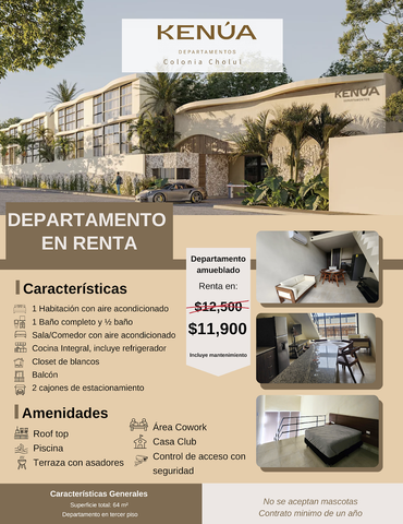 DEPA AMUEBLADO RENTA MÉRIDA, NUEVO, AMENIDADES, 1 RECÁMARA, KENUA CHOLUL. - Photo 5