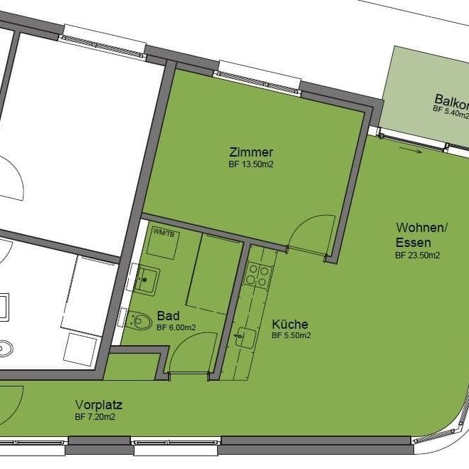 2.5 Zimmer, 56 m², 1. Stock - Foto 1