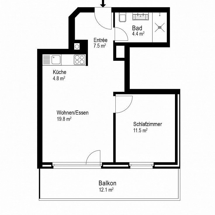 2.5 Zimmer, 48 m², 2. Stock - Photo 1