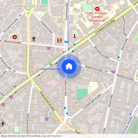 Häberlstraße, 80337 München Ludwigsvorstadt ca. 2, 1 km south-west of Munich-center