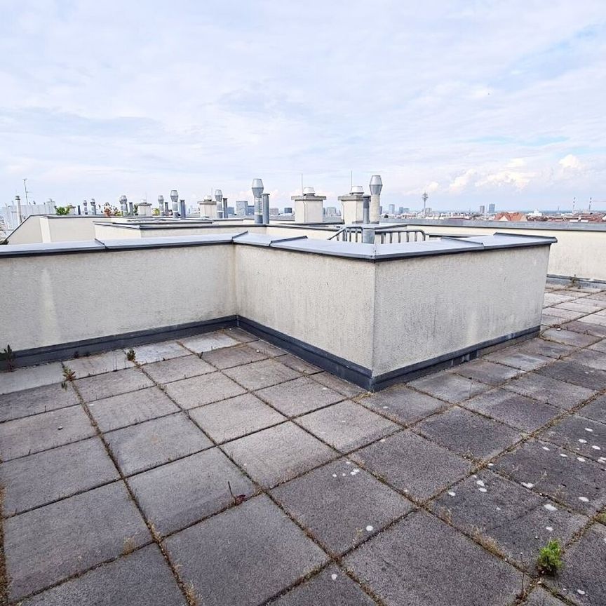 TERRASSENHIT, 61 m2 Dachgeschoß mit 48 m2 Terrasse, Wohnküche, 1 Zimmer, Wannenbad, Parketten, Fernblick, Holbeingasse - Foto 1