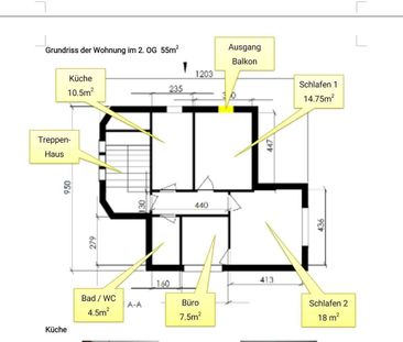 3 Zimmer, 55 m², 2. Stock - Foto 2
