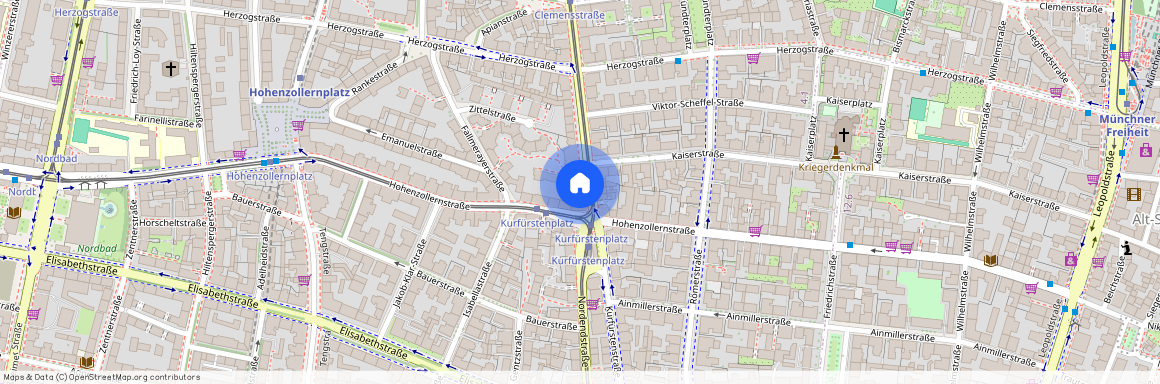 Belgradstraße, 80796 München Schwabing ca. 3, 0 km north of Munich-center