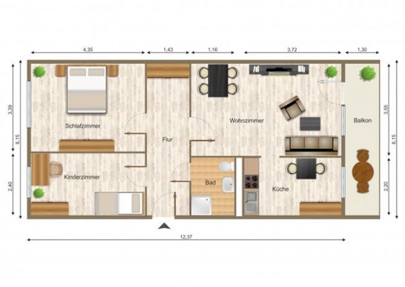 Wohnung, 3 Zimmer (70,67 m²) - Photo 1