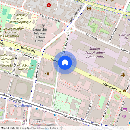 Marsstraße, 80335 München Maxvorstadt ca. 1, 7 km west of Munich-center