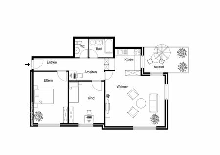 3 Zimmer, 80 m², 1. Stock - Foto 4