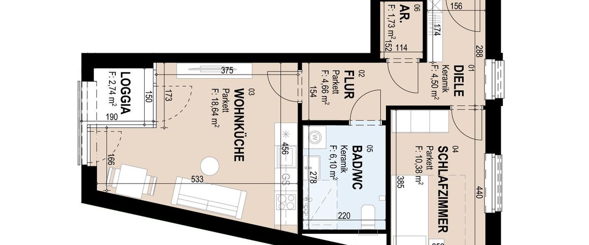 Geförderte Neubauwohnung mit Loggia, 1. Stock, 46 m², 2 Zimmer - Photo 1