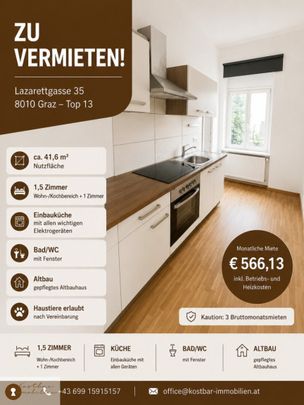 "Traumwohnung für Tierfreunde: Charmante Kleinwohnung in der Lazarettgasse zu vermieten!" - Foto 1