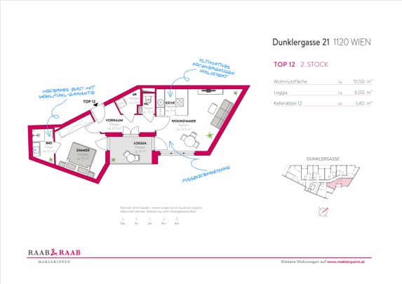 Hofseitige 2-Zimmer Wohnung mit Loggia nähe U4+U6 (Längenfeldgasse) - AB FEBRUAR - Foto 1