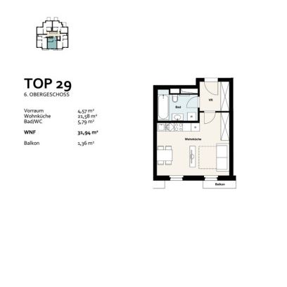 Miete: Ideale Starterwohnung im 6. Liftgeschoss | 1-Zimmer Wohnung mit Balkon | 1100 Wien - Photo 1