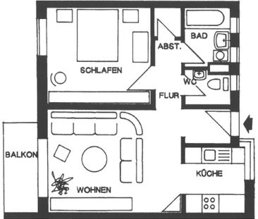 2-Raum-Wohnung, 48,6 m², Balkon, Lift, Bad mit Wanne, separates WC. - Photo 1