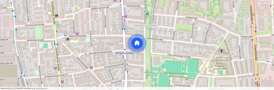 Christoph-von-Gluck-Platz, 80807 München Milbertshofen ca. 4, 9 km north of Munich-center