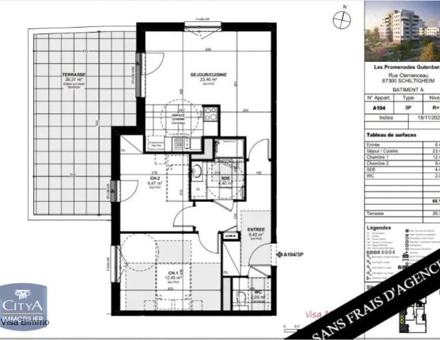 Appartement à louer 3 pièces 60.19m² - Photo 1