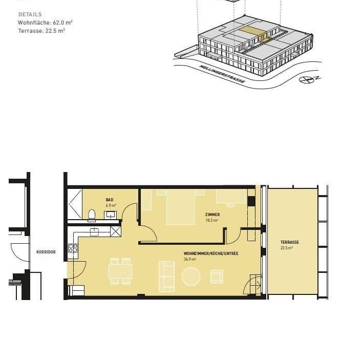 2.5 Zimmer, 62 m², 2. Stock - Photo 1