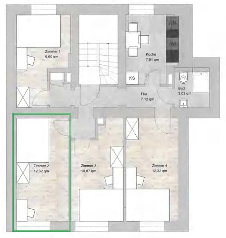 Möbliertes WG-Zimmer in 4er-WG zu vermieten - Breitscheidstraße 55, 90459 Nürnberg - Foto 2
